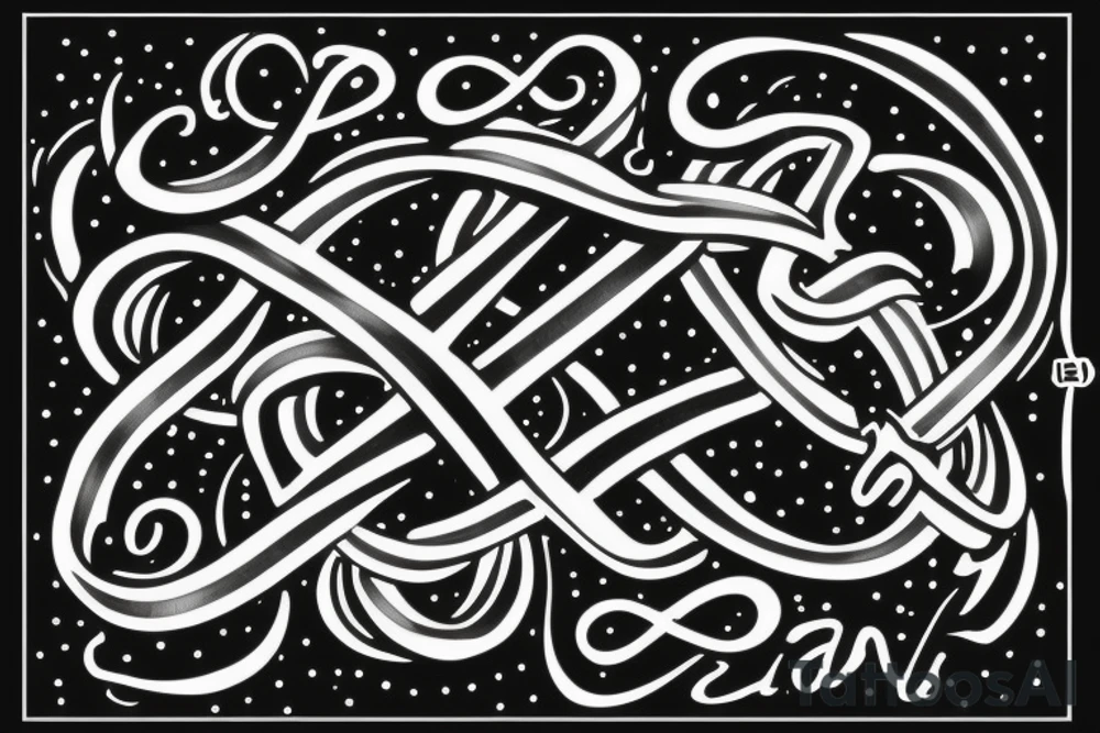 Infinity sign with the name "Beau Dene" inside tattoo idea