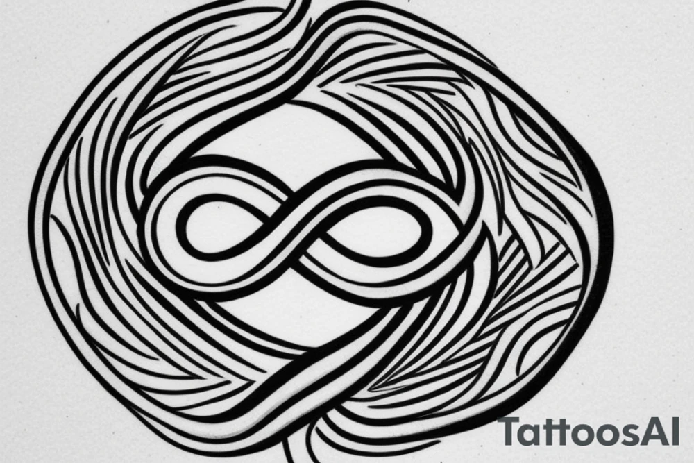 Infinity sign with the name "Beau Dene" inside tattoo idea