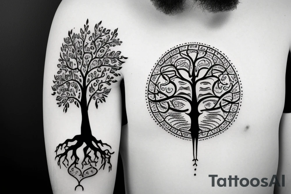 tree of life in the back with a Achiles in front tattoo idea