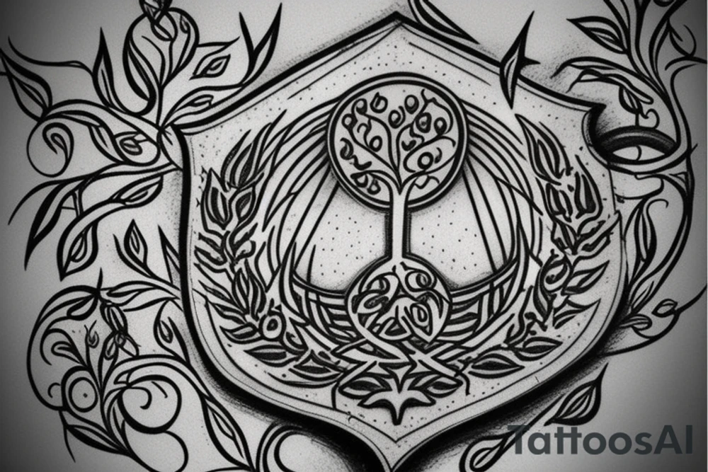 warrior shield with a tree of life tattoo idea