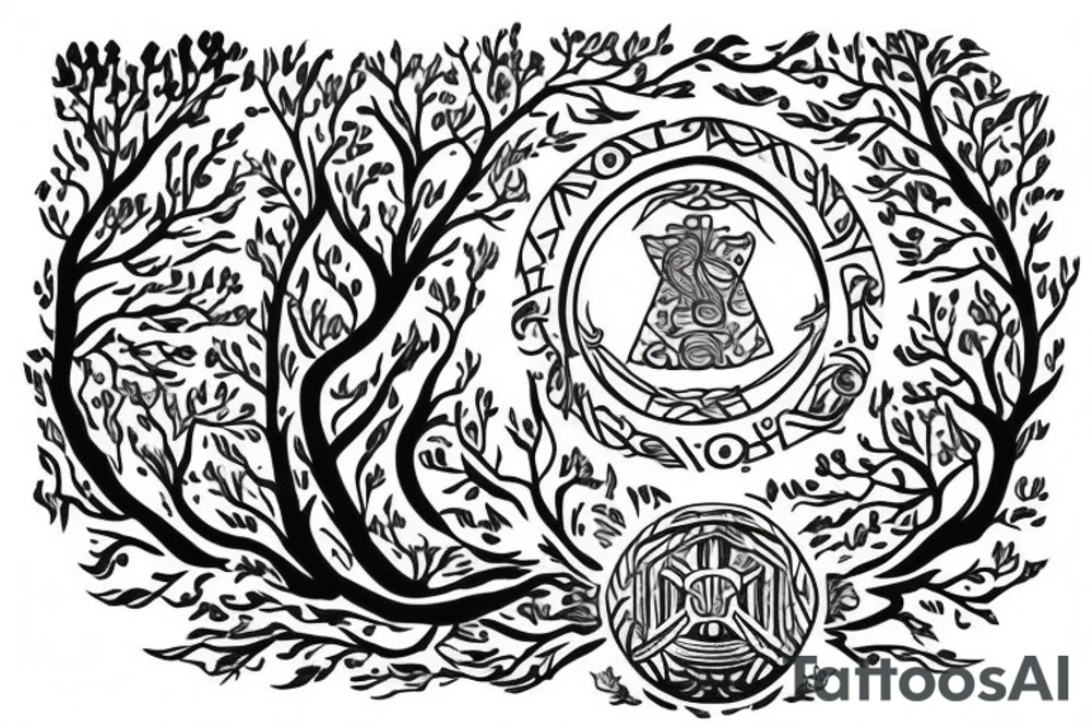 warrior shield with a tree of life tattoo idea