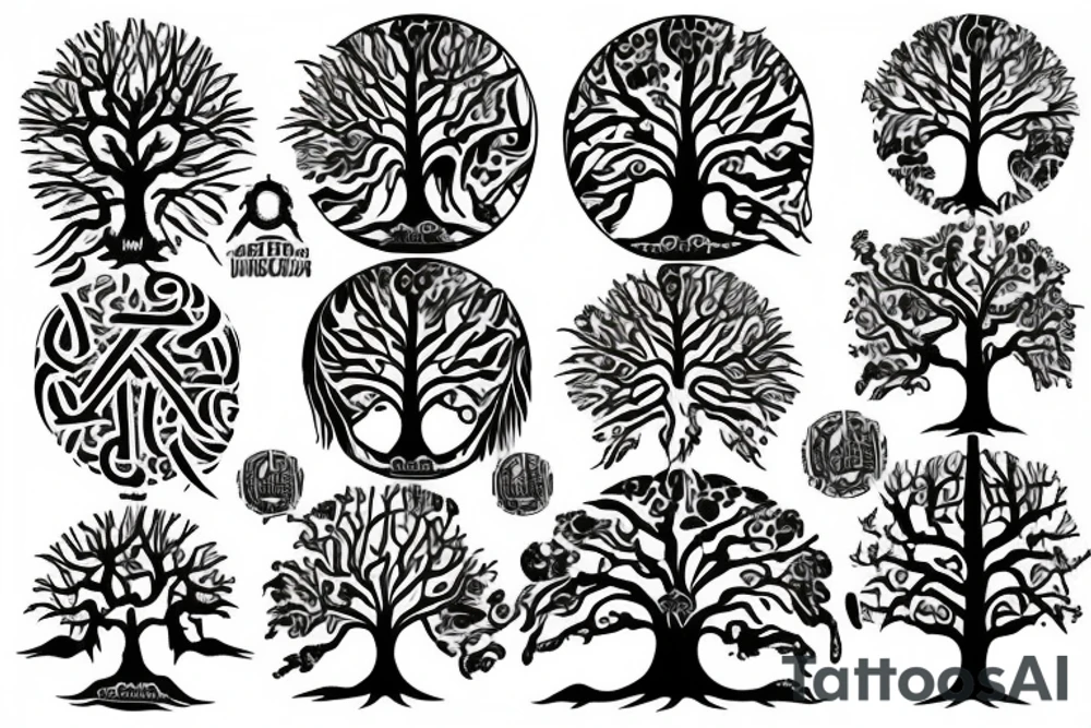 giant tree of life on the back, and Achiles warrior in front tattoo idea