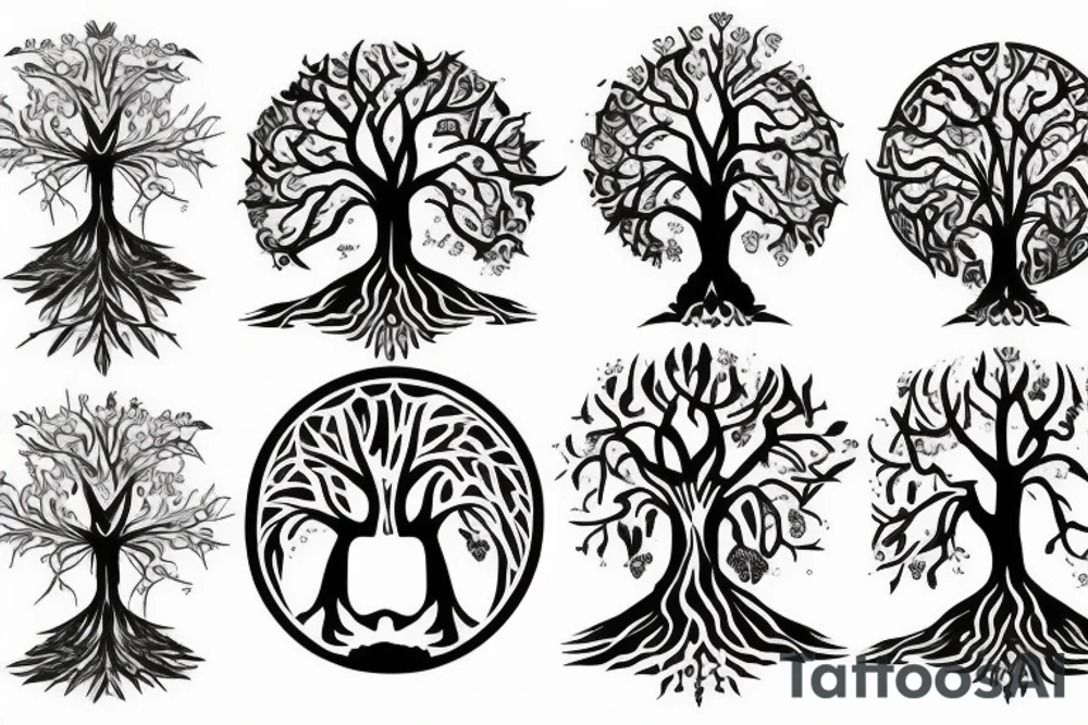 giant tree of life on the back, and Achiles warrior in front tattoo idea