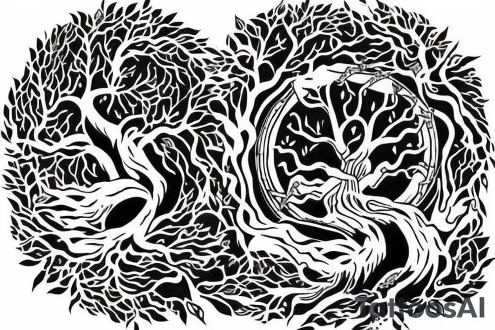 giant tree of life on the back, and Achiles warrior in front tattoo idea