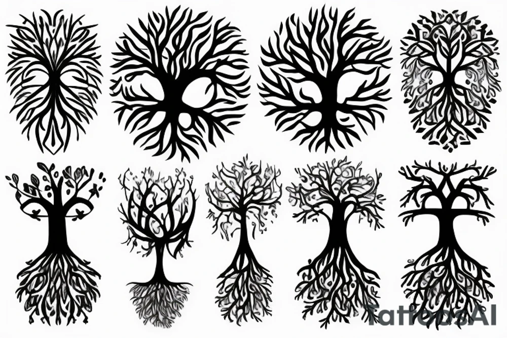 giant tree of life and Achiles warrior in front tattoo idea