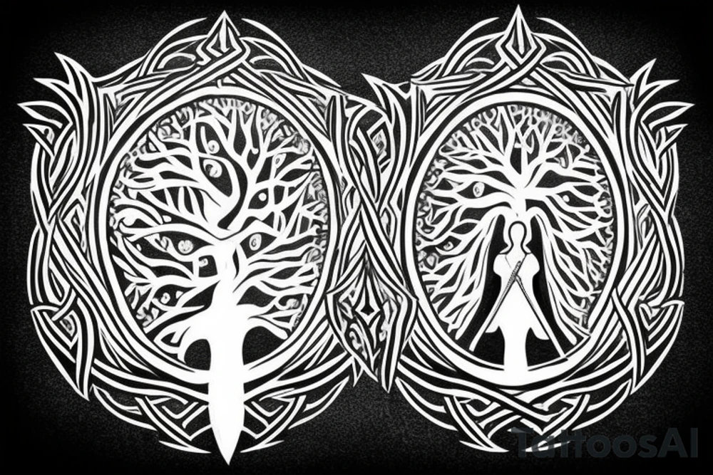 a warrior with a shield, and the shield has the tree of life on it tattoo idea