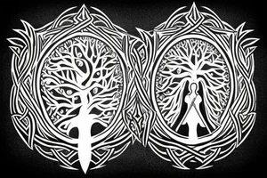 a warrior with a shield, and the shield has the tree of life on it tattoo idea
