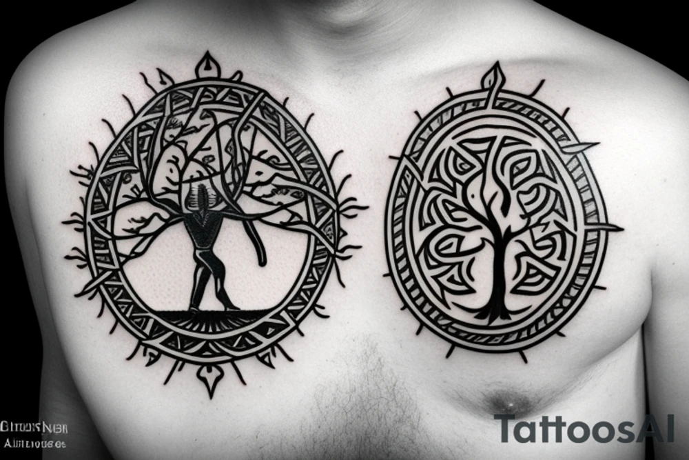 a warrior with a shield, and the shield has the tree of life on it tattoo idea