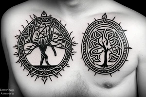 a warrior with a shield, and the shield has the tree of life on it tattoo idea