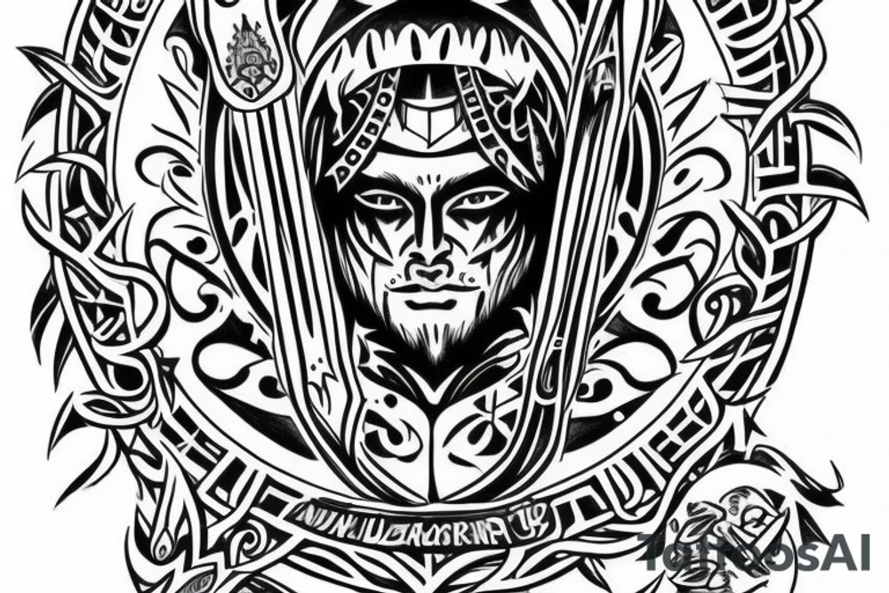 a warrior with a shield, and the shield has the tree of life on it tattoo idea