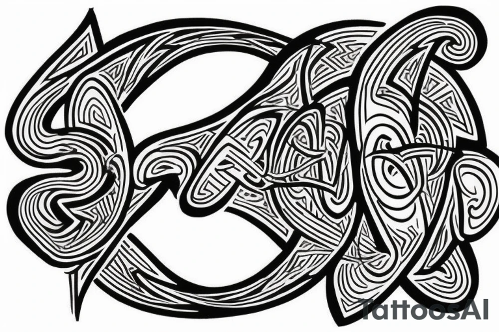 I want my wife's name Beau Dene inside an infinity sign, The word BEAU in the one circle and DENE in the other circle tattoo idea