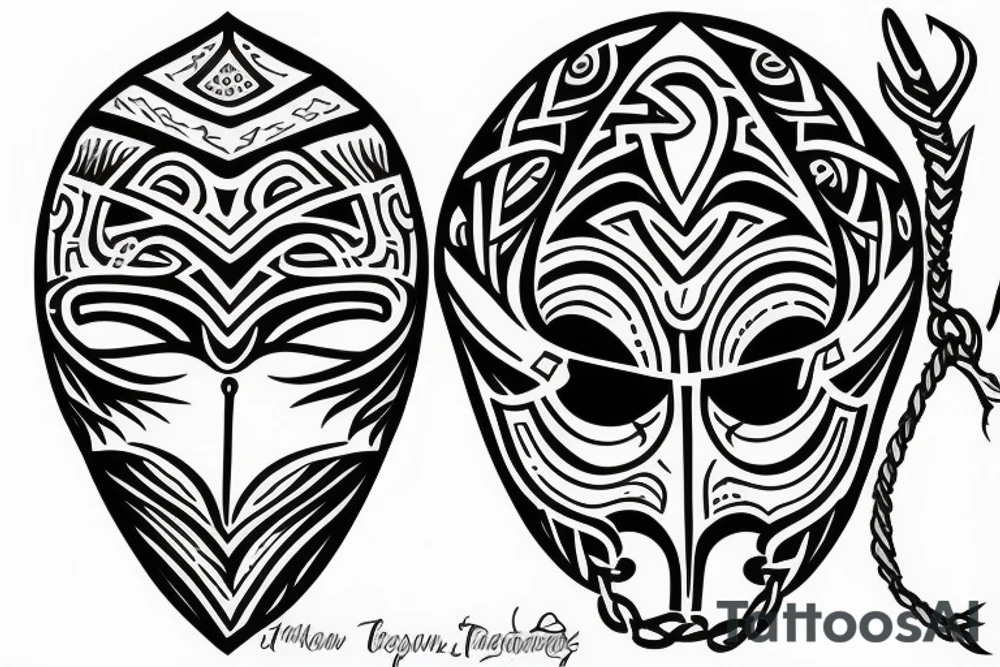 warrior helmet hanging from the tree of life tattoo idea