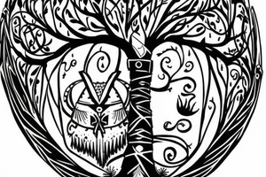 warrior helmet hanging from the tree of life tattoo idea