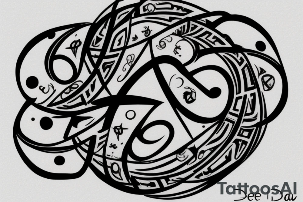 I want my wife's name Beau Dene inside an infinity sign, The word BEAU in the one circle and DENE in the other circle tattoo idea