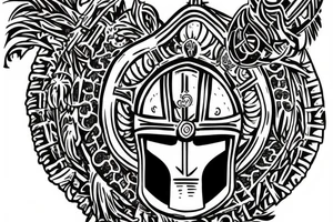 a roman warrior helmet hanging from the tree of life tattoo idea