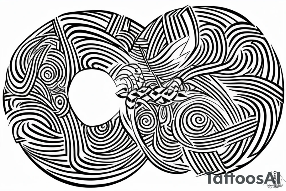 I want my wife's name Beau Dene inside an infinity sign, The word BEAU in the one circle and DENE in the other circle tattoo idea