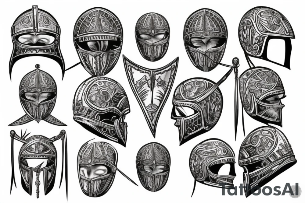 a roman warrior helmet hanging from the tree of life tattoo idea