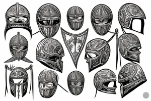 a roman warrior helmet hanging from the tree of life tattoo idea