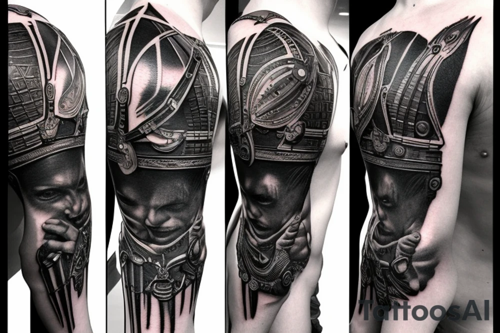 empty roman warrior helmet tattoo idea
