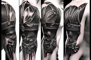 empty roman warrior helmet tattoo idea