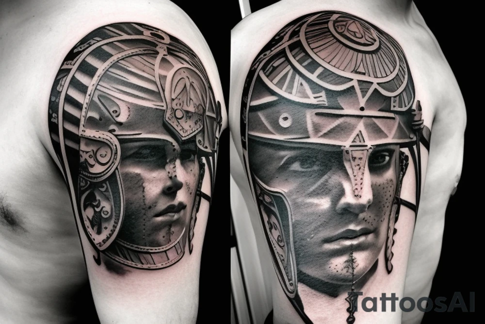 empty roman warrior helmet tattoo idea