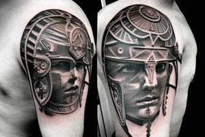 empty roman warrior helmet tattoo idea