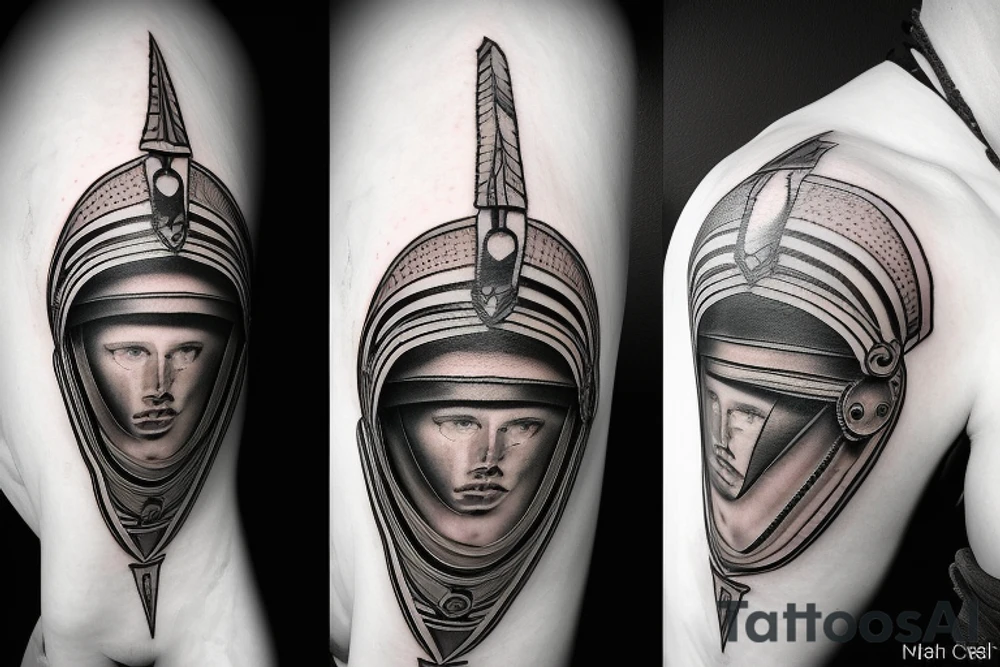 empty roman warrior helmet tattoo idea