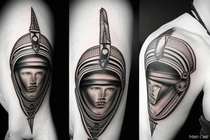 empty roman warrior helmet tattoo idea