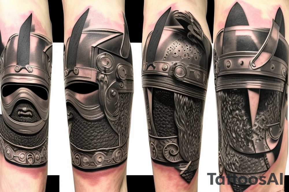 empty roman warrior helmet tattoo idea