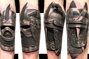 empty roman warrior helmet tattoo idea