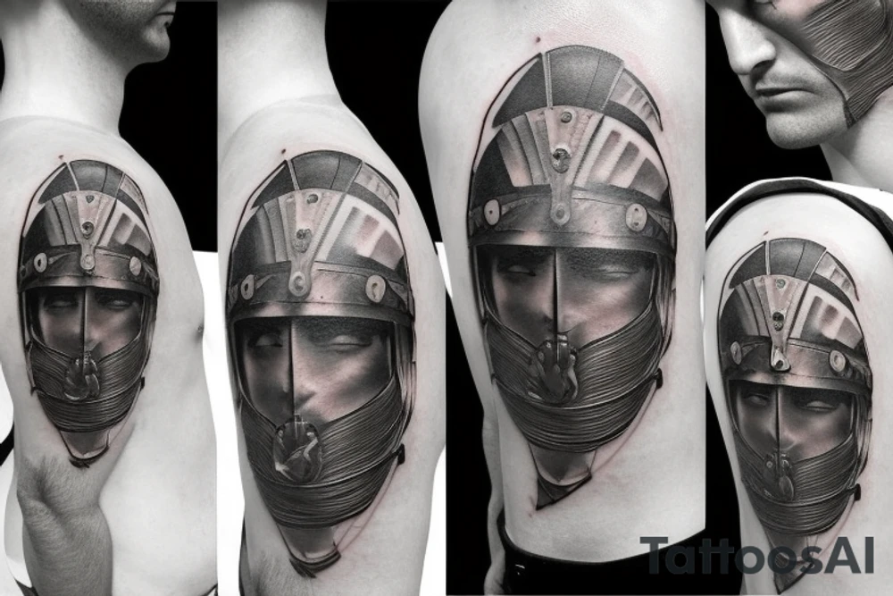 empty roman warrior helmet tattoo idea