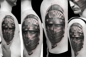 empty roman warrior helmet tattoo idea
