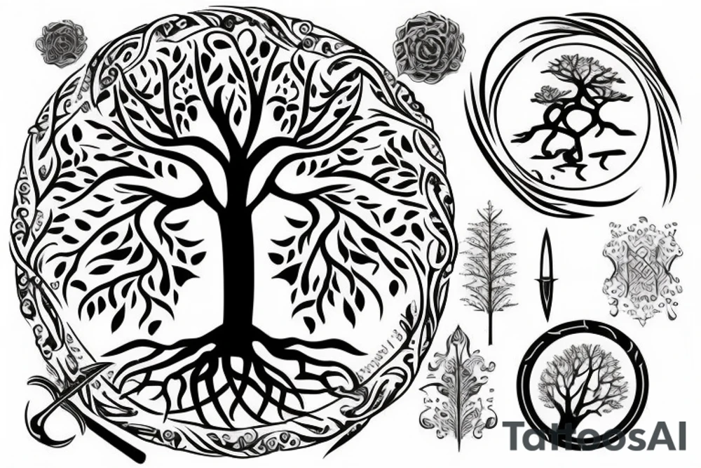tree of life with a sword stuck tattoo idea
