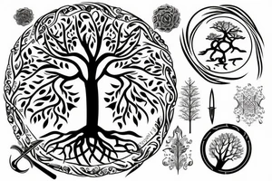 tree of life with a sword stuck tattoo idea