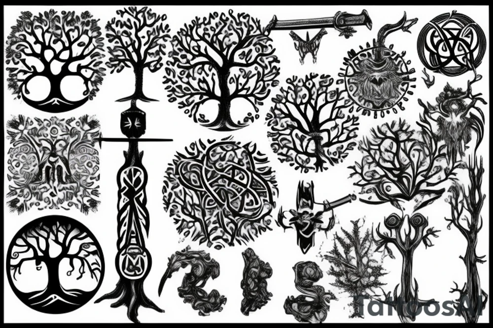 tree of life with a sword stuck tattoo idea