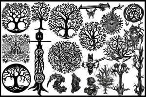 tree of life with a sword stuck tattoo idea