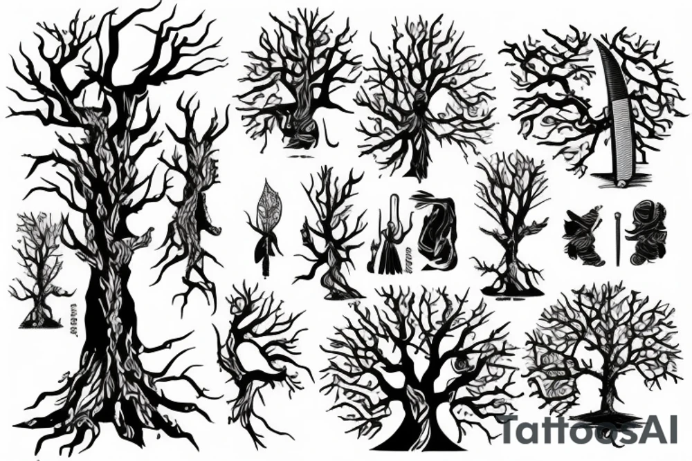 warrior sword becomes a tree tattoo idea