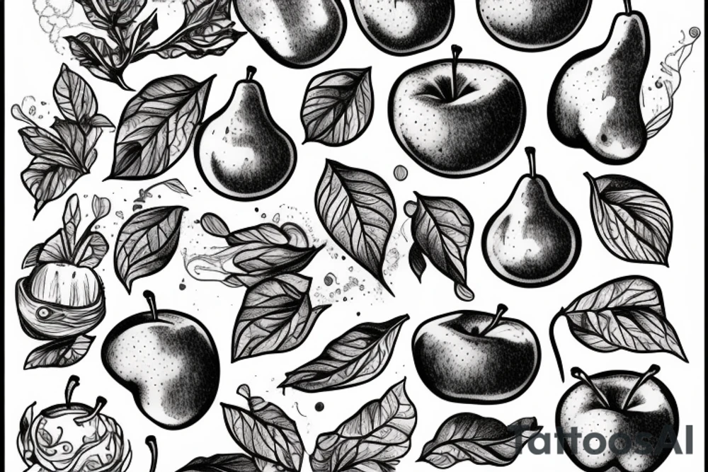 Two apples playing with a pear tattoo idea