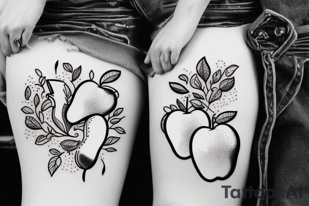 Two apples playing with a pear tattoo idea