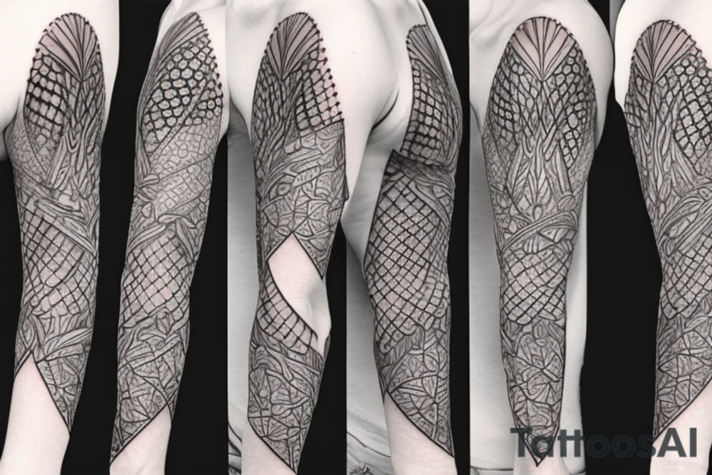 pinecone geometric sleeve tattoo idea