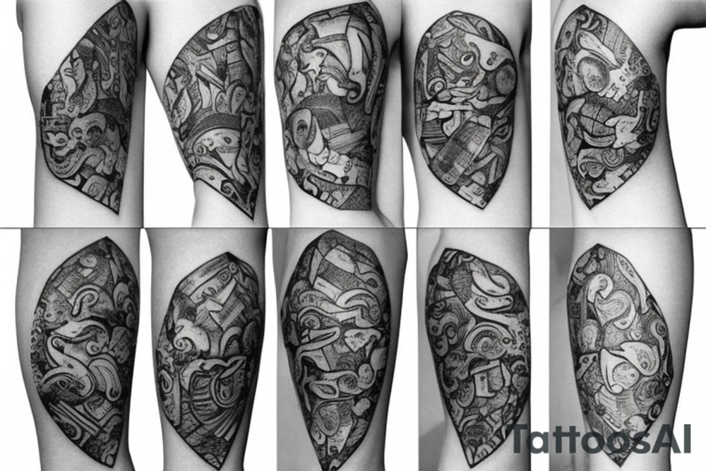 EJN script in wood tattoo idea