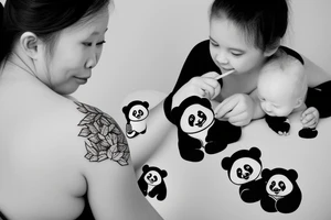 Panda cub and mom eating bamboo tattoo idea