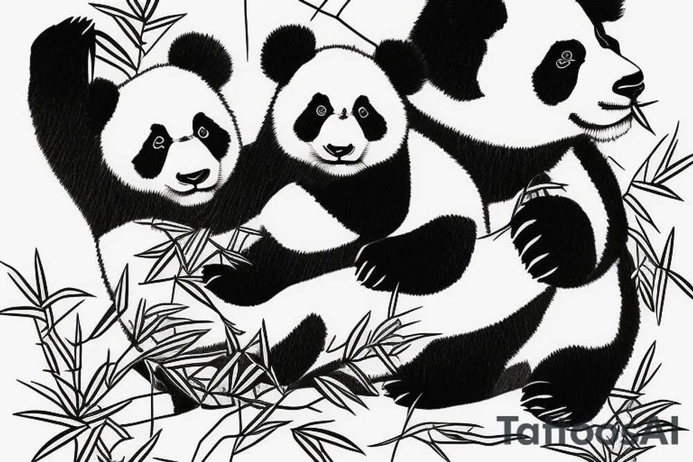 Panda cub and mom eating bamboo tattoo idea