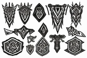 sword and shield in front of a giant tree tattoo idea