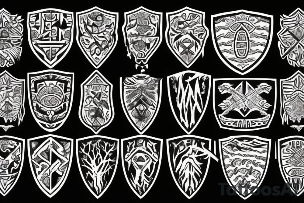 sword and shield in front of a giant tree tattoo idea