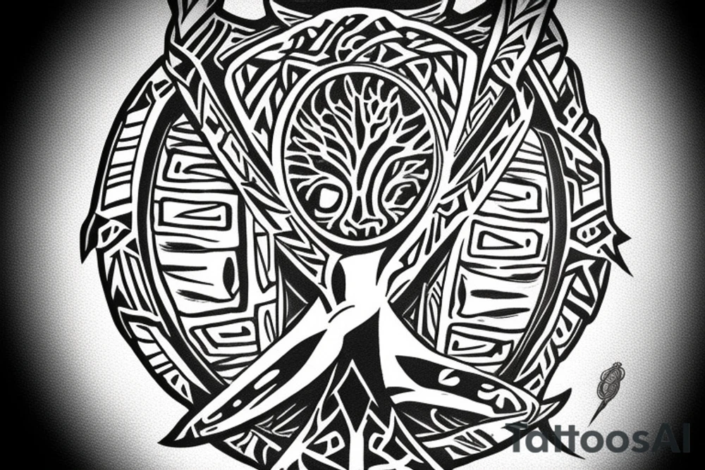 tree sowrd shield warrior tattoo idea