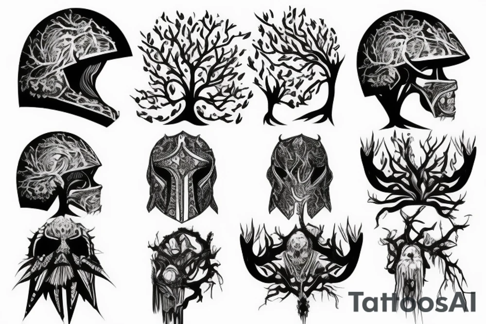 warrior tree helmet tattoo idea