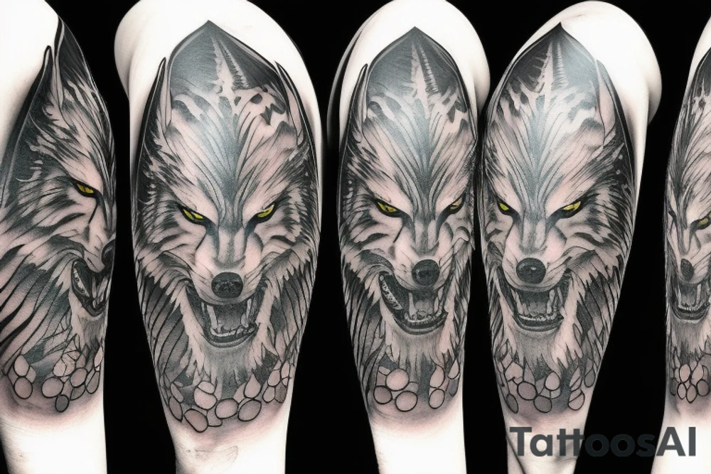 tree shield warrior wolf tattoo idea