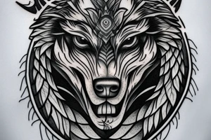 tree shield warrior wolf tattoo idea