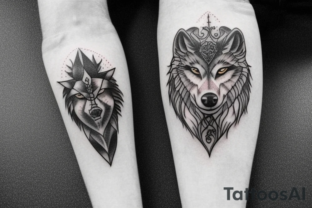 tree shield warrior wolf tattoo idea